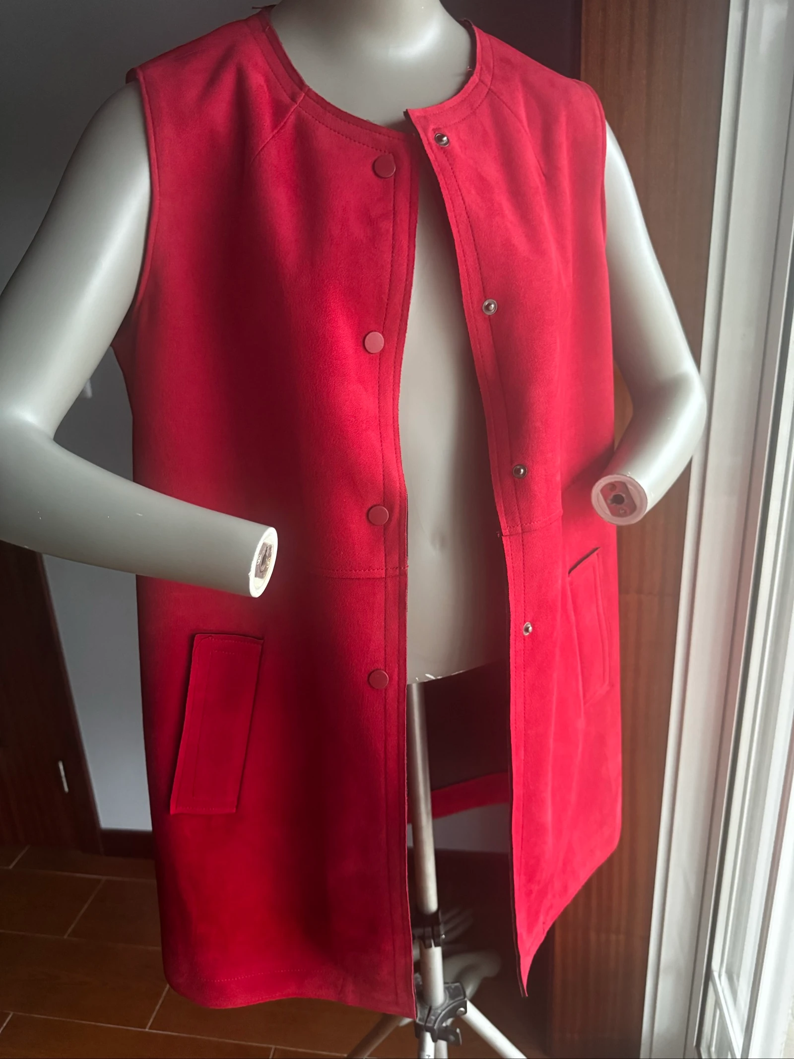 Zara Long Vest L Red Suede Sleeveless Elegant Casual – photo 5